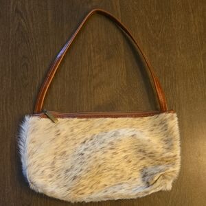 Elegant Tan and Brown Faux Fur Shoulder Bag. No Tag Info